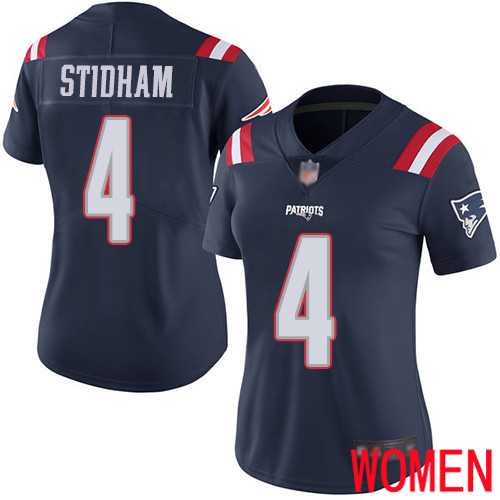 New England Patriots Limited Navy Blue Women #4 Jarrett Stidham NFL Jersey Rush Vapor->women nfl jersey->Women Jersey